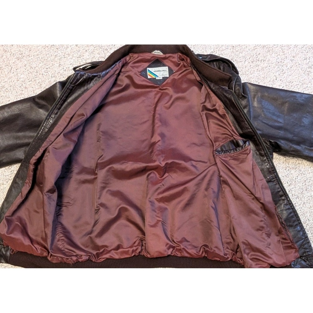Members Only Black Leather Bomber Jacket with Brown Accents - Picture 8 of 11